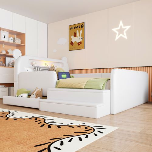 Lit Rembourré 140x200 Cm Avec Structure Avec Rangement Blanc