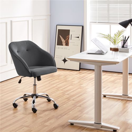 Chaise De Bureau Capitonné à Roulettes En Velours Gris