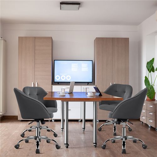Chaise De Bureau Capitonné à Roulettes En Velours Gris