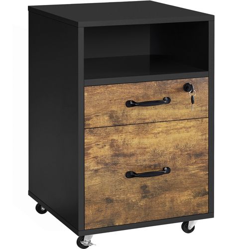 Caisson De Bureau à Roulettes En Bois Avec 2 Tiroirs Et 1 Compartiment En Bois, Brun Rustique