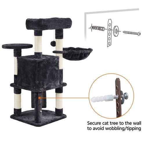 Arbre à Chat Multiniveau Avec Poteaux En Sisal, Perchoir, Panier Et Boule à Clochette, Noir