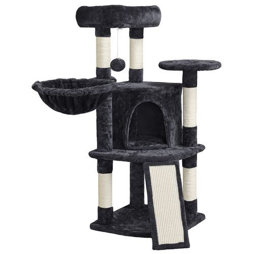 Arbre à Chat Multiniveau Avec Poteaux En Sisal, Perchoir, Panier Et Boule à Clochette, Noir
