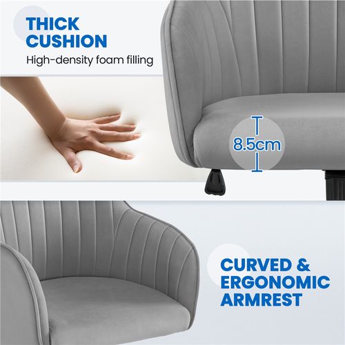 Chaise De Bureau Moderne En Velours Avec Roulettes Et Assise Réglable En Hauteur, Gris Clair