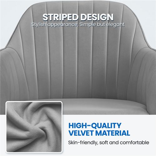 Chaise De Bureau Moderne En Velours Avec Roulettes Et Assise Réglable En Hauteur, Gris Clair