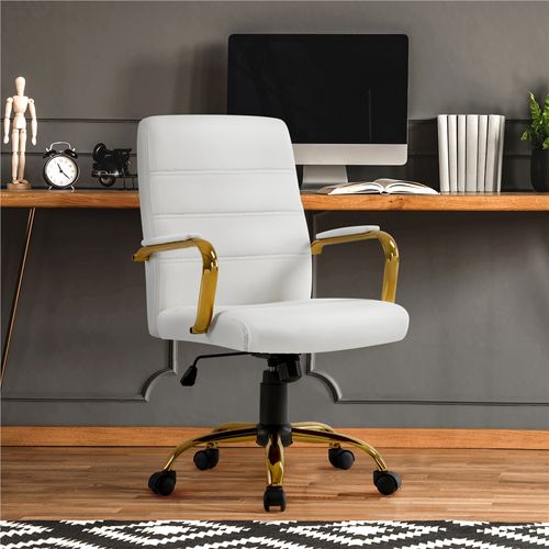 Chaise De Bureau En Similicuir Fauteuil De Bureau Rembourré Inclinable Blanc