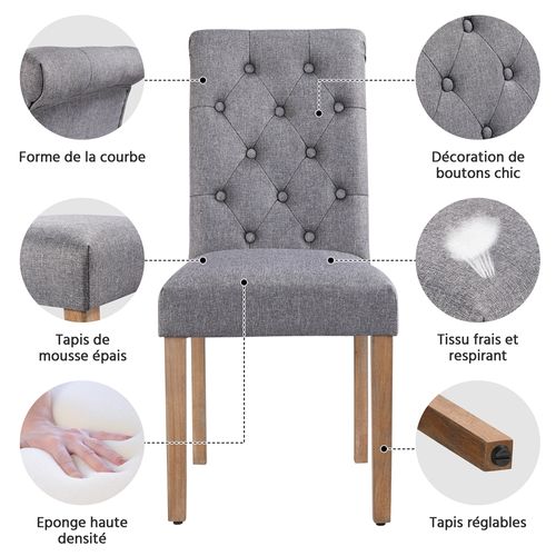 Lot De 4 Chaise De Salle à Manger Avec Revêtement En Tissu Et Pieds En Bois, Gris Foncé
