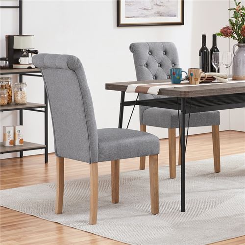 Lot De 4 Chaise De Salle à Manger Avec Revêtement En Tissu Et Pieds En Bois, Gris Foncé