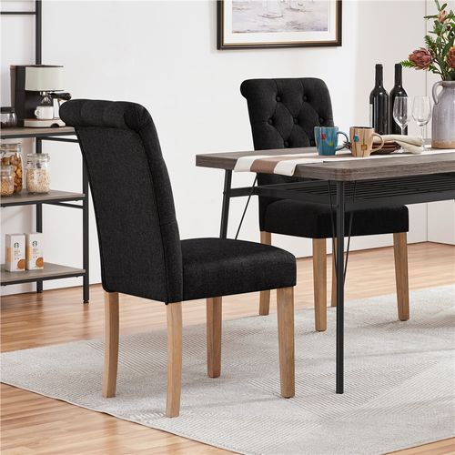 Lot De 4 Chaise De Salle à Manger Avec Revêtement En Tissu Et Pieds En Bois, Noir