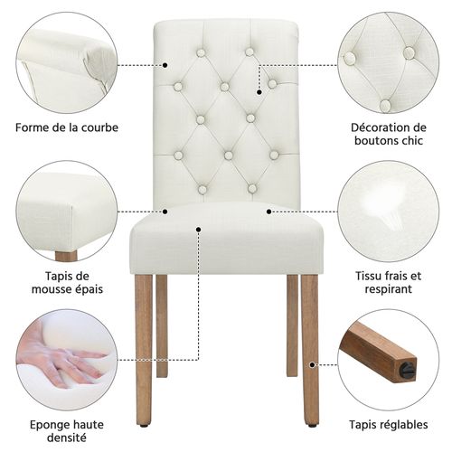 Lot De 4 Chaise De Salle à Manger Avec Revêtement En Tissu Et Pieds En Bois, Beige