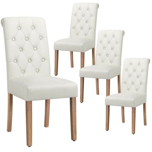 Lot De 4 Chaise De Salle à Manger Avec Revêtement En Tissu Et Pieds En Bois, Beige