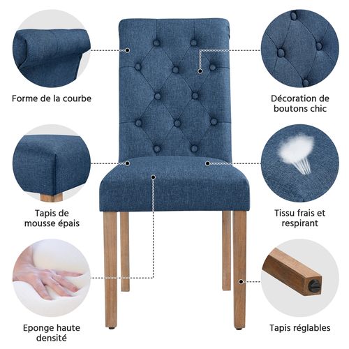 Lot De 4 Chaise De Salle à Manger Avec Revêtement En Tissu Et Pieds En Bois, Bleu