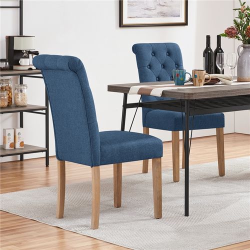 Lot De 4 Chaise De Salle à Manger Avec Revêtement En Tissu Et Pieds En Bois, Bleu