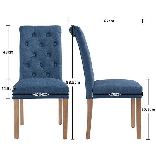 Lot De 4 Chaise De Salle à Manger Avec Revêtement En Tissu Et Pieds En Bois, Bleu