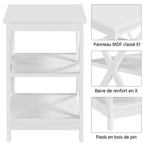 Table D'appoint à 3 Niveaux En Bois Mdf Blanc