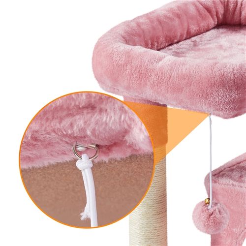 Arbre À Chat 2 Niches 1 Boule De Peluche Et 1 Platforme Rose