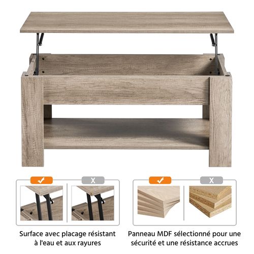 Table Basse Relevable Table De Salon Rectangulaire Avec Etagère Rangement Gris