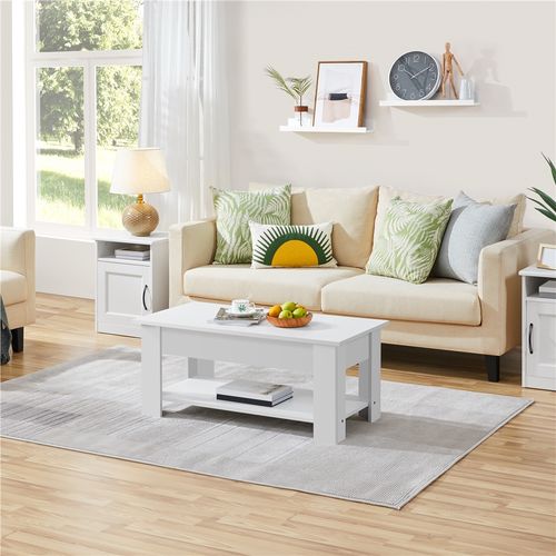 Table Basse Rectangulaire Avec étagère Et Bande LED - 92x47x45 Cm - Plateau Support 20 Kg - Pour Salon, Chambre