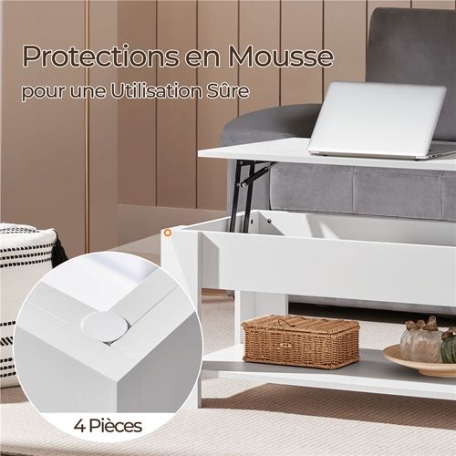 Table Basse Relevable Table De Salon Rectangulaire Avec Etagère Rangement Blanche
