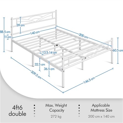 Lit Simple Cadre De Lit En Métal Assemblage Simple 140x200 Cm Blanc