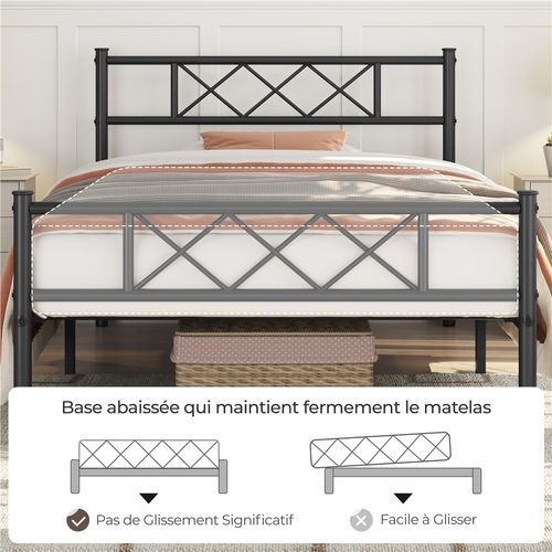 Cadre De Lit Simple Lit En Métal 90x190 Cm Noir
