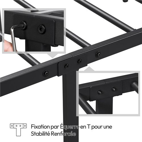 Cadre De Lit Simple Lit En Métal 90x200 Cm Noir