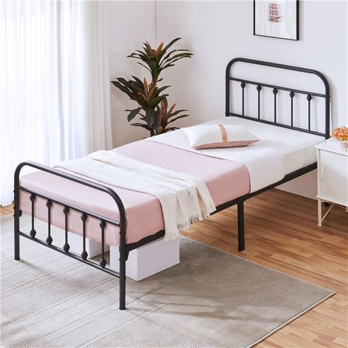 Lit Simple Double En Métal Assemblage Simple 90x200 Cm Noir