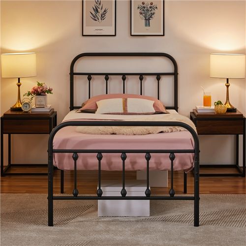 Lit Simple Double En Métal Assemblage Simple 90x200 Cm Noir