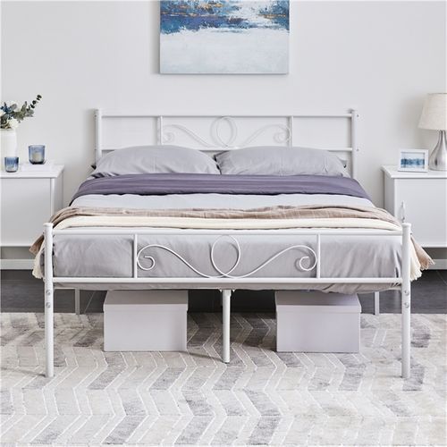 Lit Double 140 X 200 Cm En Métal Pour Adultes Grande Espace