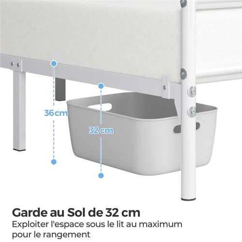 Cadre De Lit Double Lit En Métal Pour Adultes 140x200 Cm Blanc