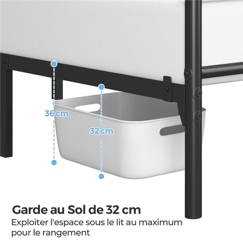 Cadre De Lit Double Lit En Métal Pour Adultes 140x200 Cm Noir