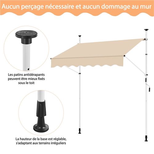 Store Banne Rétractable Et Manuel Pour Terrasse Balcon 200 X 120 Cm