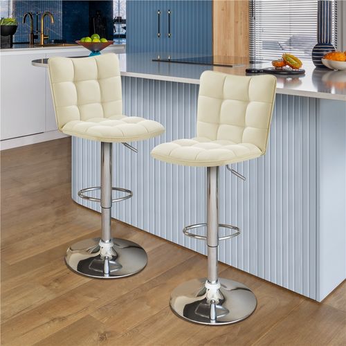 Lot De 2 Chaises De Bar Modernes Tabourets De Bar En Similicuir Réglables En Hauteur, Beige