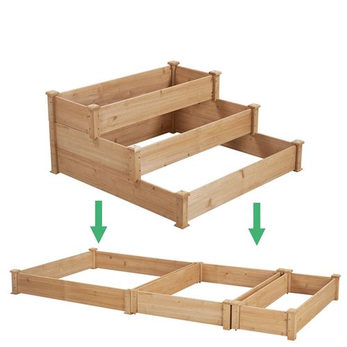 Carré Potager Au Sol Lit De Plantation Jardinière à 3 Niveaux 120 X 120 X 56 Cm