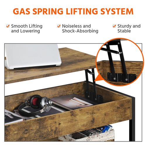 Table Basse à Plateau Relevable Avec Compartiment 104,5 X 49,5 X 47 Cm Brun Rustique
