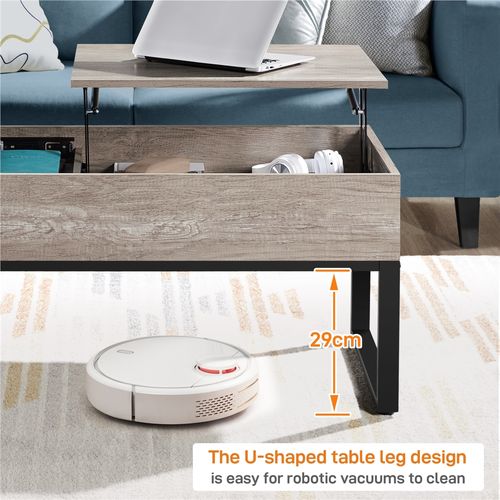 Table Basse Relevable, Table De Salon, 1 Plateau Relevable 1 Plateau Extensible Gris