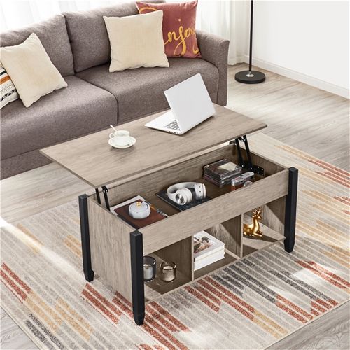 Table Basse Avec Plateau Relevable Table Élévatrice Avec Porte-revues 104.5x49.5x62 Cm Gris