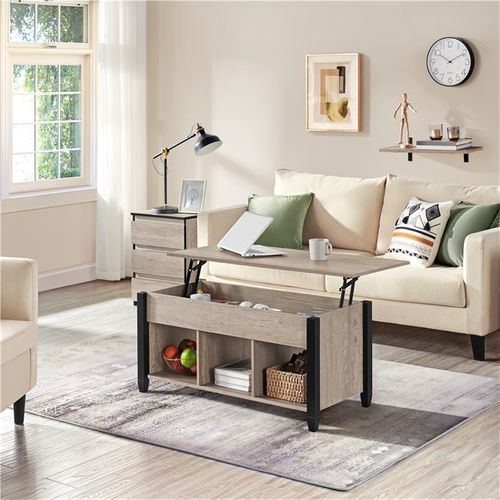 Table Basse Avec Plateau Relevable Table Élévatrice Avec Porte-revues 104.5x49.5x62 Cm Gris