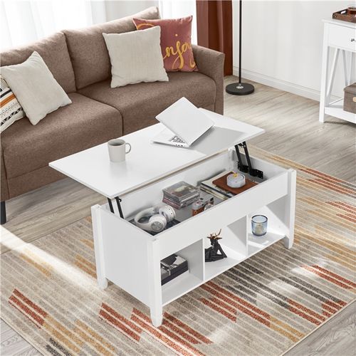 Table Basse Avec Plateau Relevable 104,5 X 49,5 X（49-63） Cm Blanc