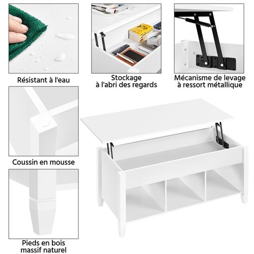 Table Basse Avec Plateau Relevable 104,5 X 49,5 X（49-63） Cm Blanc