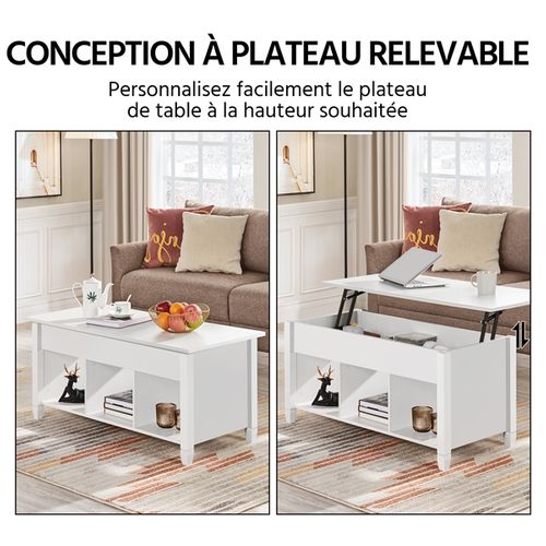 Table Basse Avec Plateau Relevable 104,5 X 49,5 X（49-63） Cm Blanc