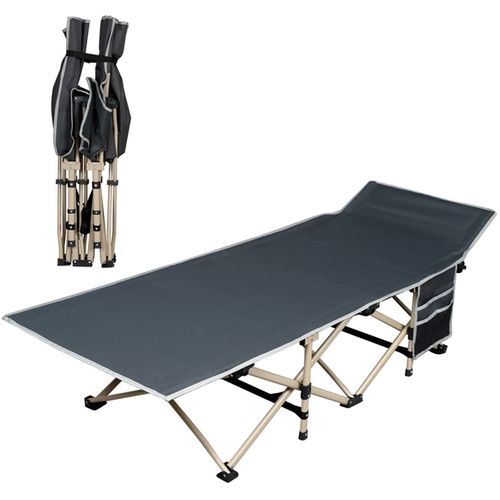 Lit De Camp Pliable 1 Personne Avec Pochettes 150 Kg De Charge Maximale Gris