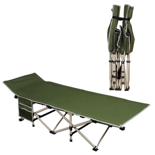 Lit De Camp Pliable 1 Personne Avec Pochettes 150 Kg De Charge Maximale Vert Militaire