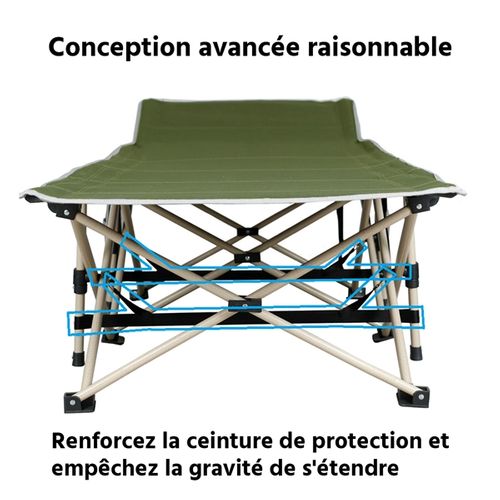 Lit De Camp Pliable 1 Personne Avec Pochettes 150 Kg De Charge Maximale Vert Militaire