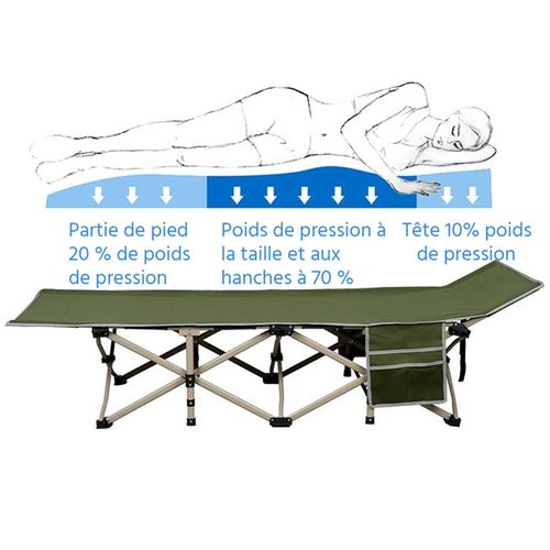 Lit De Camp Pliable 1 Personne Avec Pochettes 150 Kg De Charge Maximale Vert Militaire