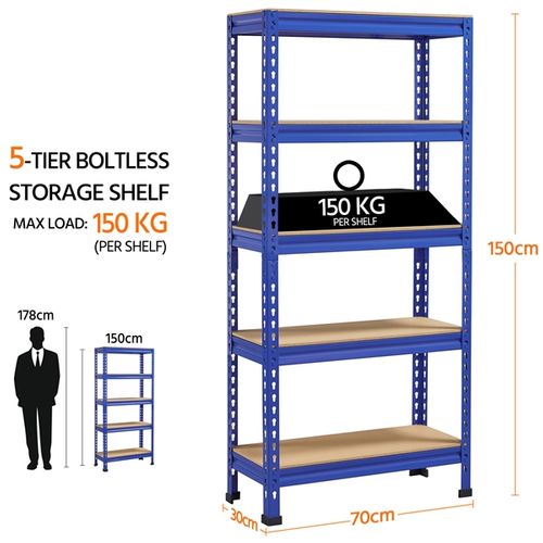 Étagère De Rangement Sans Vis à 5 Niveaux En Métal Bleu