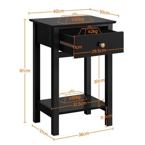 Lot De 2 Table De Chevet Du Lit, Table De Nuit Noir