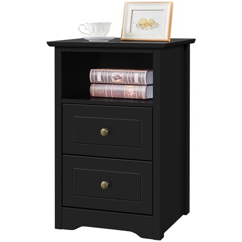 Table De Chevet Blanche, Table De Nuit En Bois, 40 X 35 X 60 Cm, 2 Tiroirs Noir