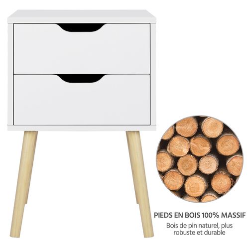 Table De Chevet Lot De 2 Blanche, Table De Nuit Pour Adulte, Chevet Du Lit En Bois, Style Scandinave