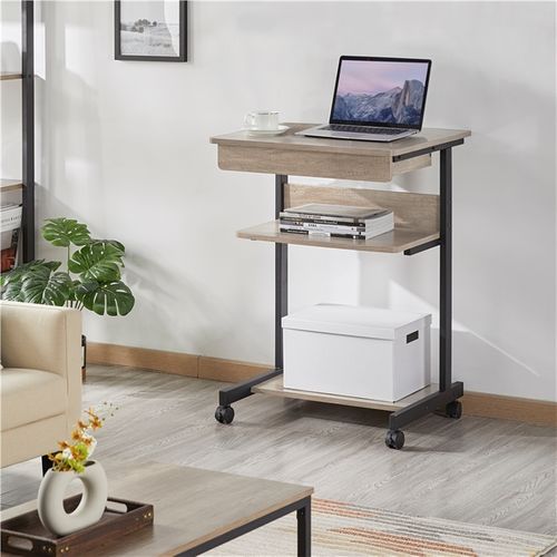 Table Informatique Bureau D'ordinateur Portable Roulant Poste de Travail 56 X 51 X 79 Cm Gris