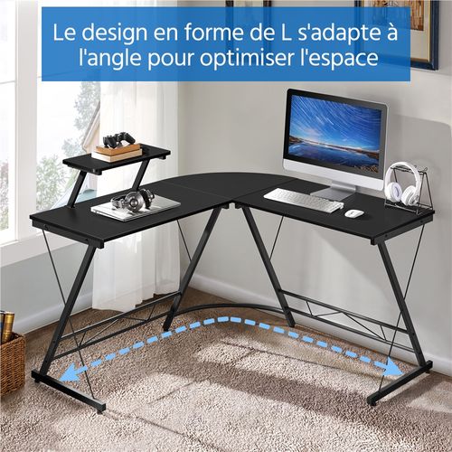 Bureau D’angle Gaming/PC/Ordinateur,Support d'écran,Domicle, Studio,130 x 130 x 96,5 cm Noir